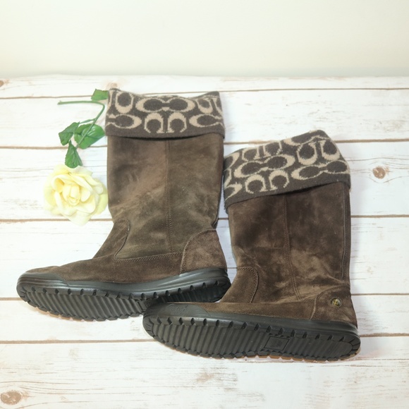 Coach Shoes - Coach Tatum Brown Suede Sig C Boots Sz 7.5 M